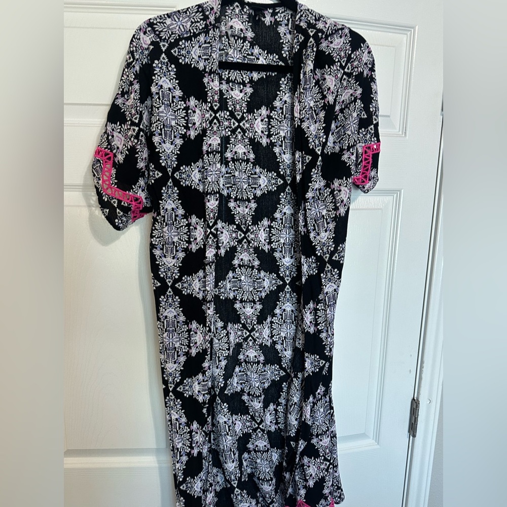 Art Class Girls Pink Black Floral Duster